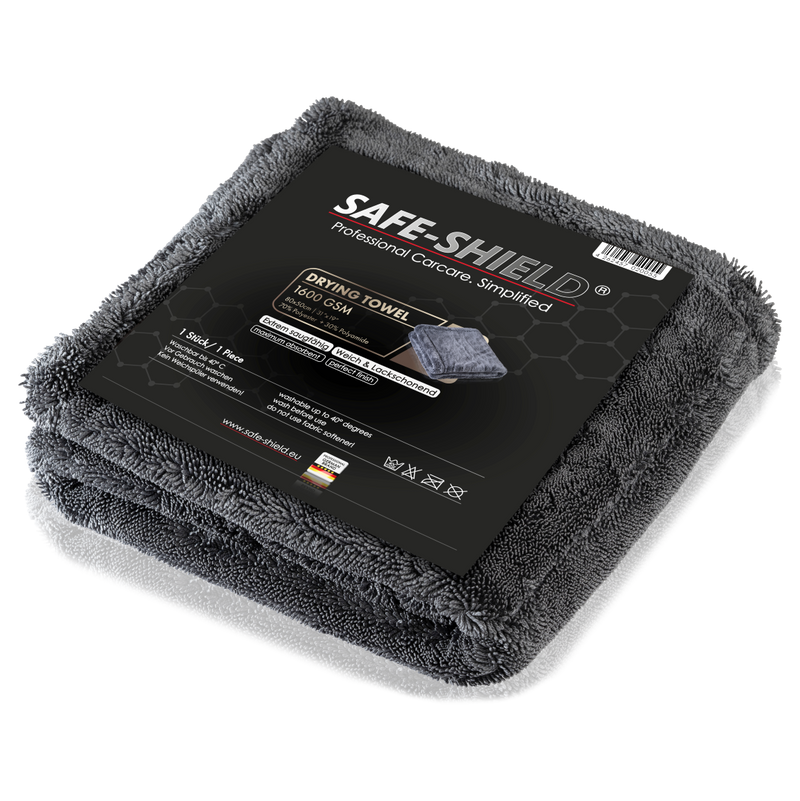 Safe-Shield car drying towel made from grey twisted-loop microfibre