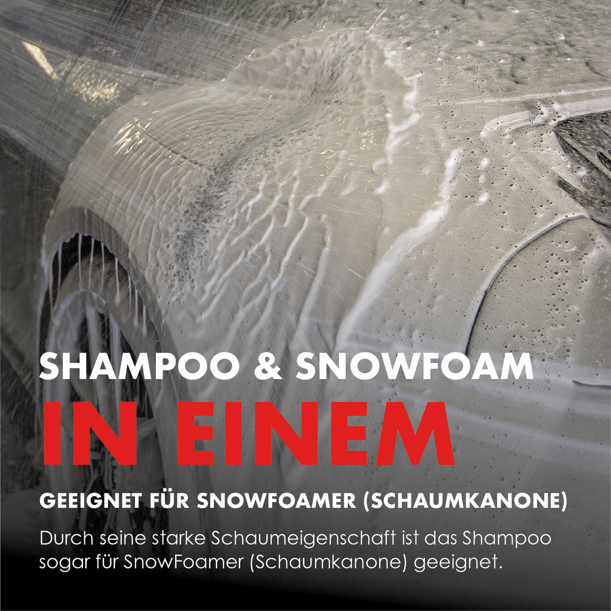 Ingeschuimde autozijkant als toepassingsvoorbeeld voor Wash & Snow Foam
