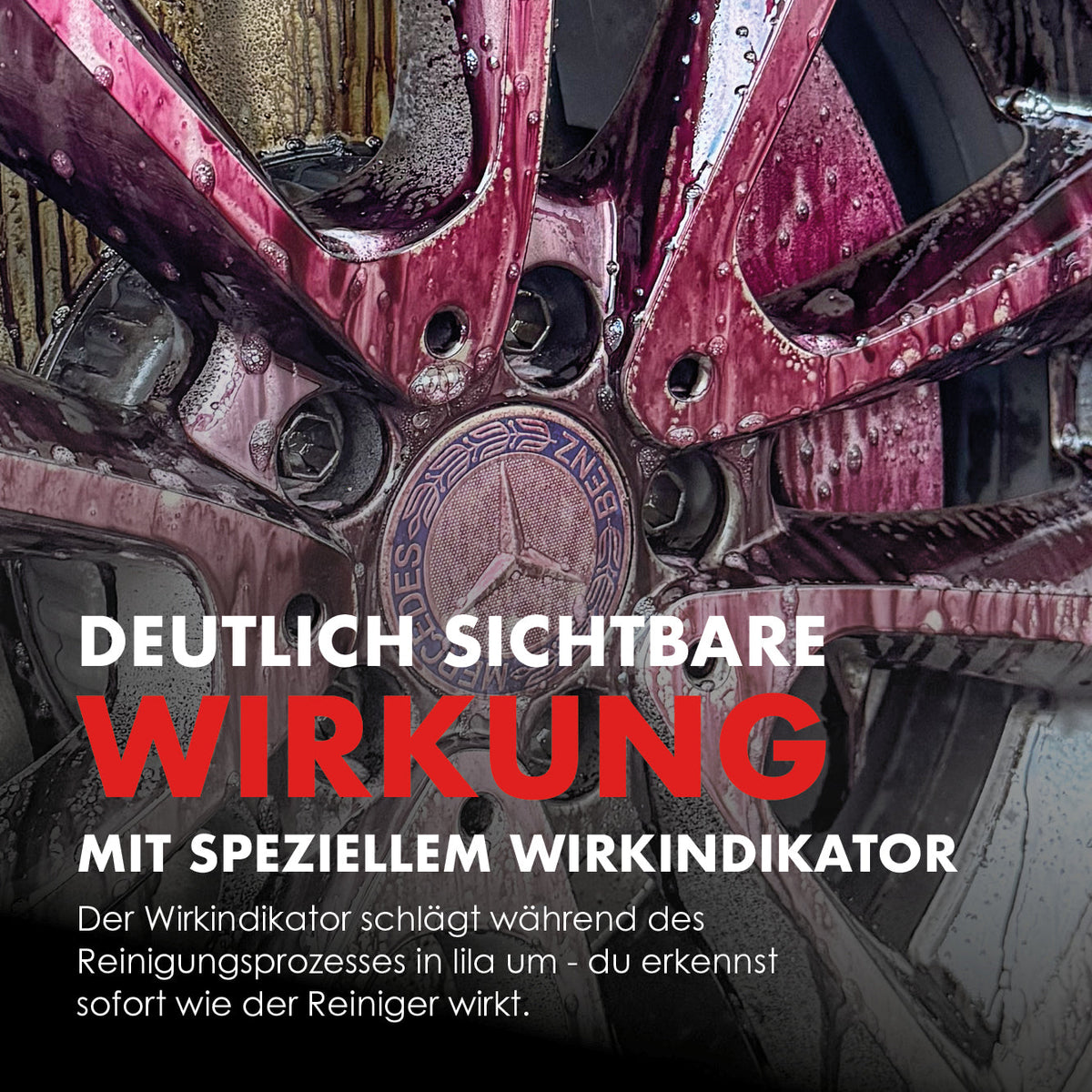 Paarse werkindicator bij het verwijderen van remstof van een velg