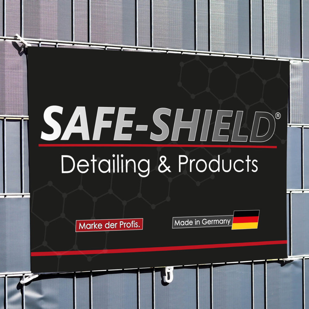 Safe-Shield fabric banner for a detailing studio or workshop