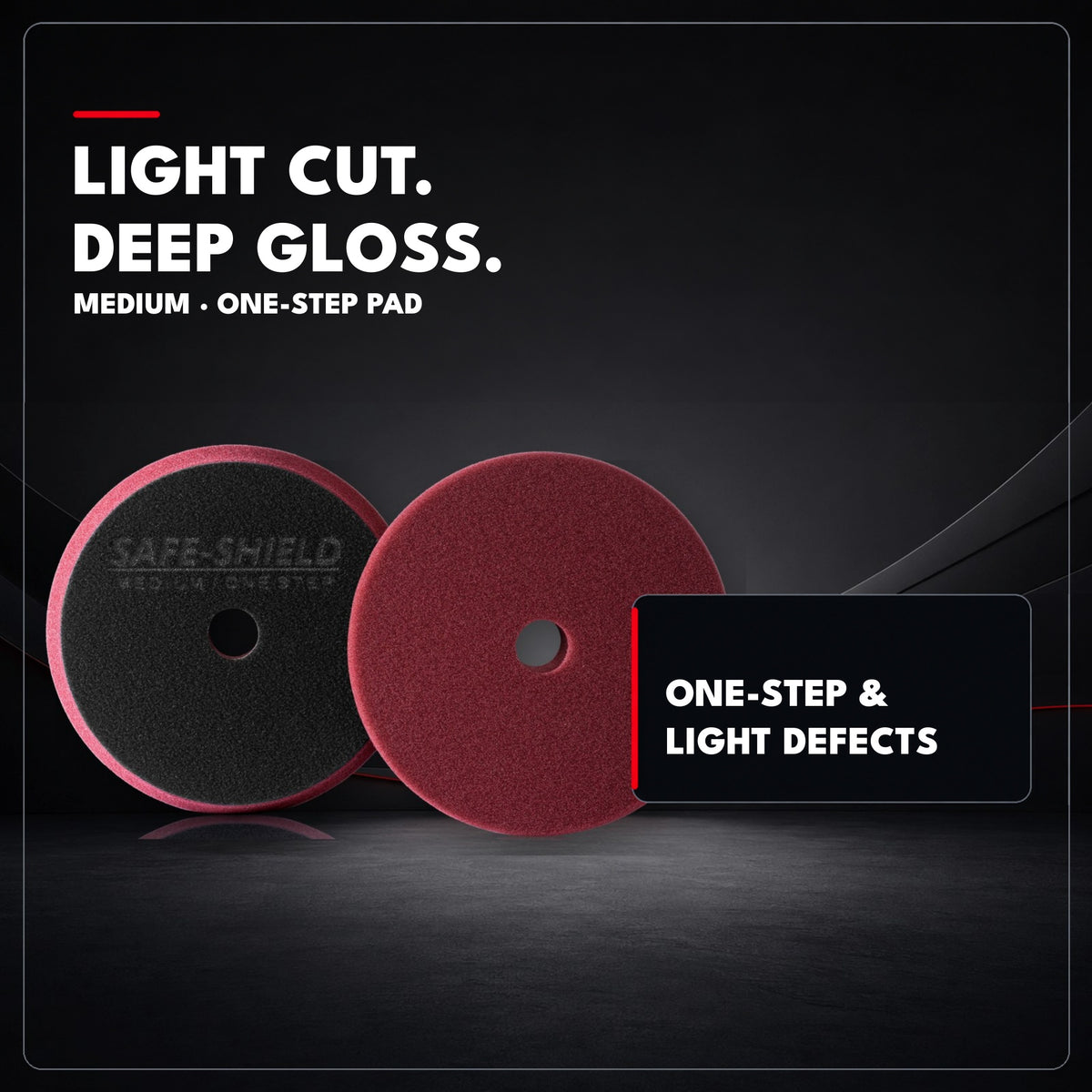 
Disco de espuma Safe-Shield Medium One-Step para corregir defectos leves y conseguir un brillo profundo.