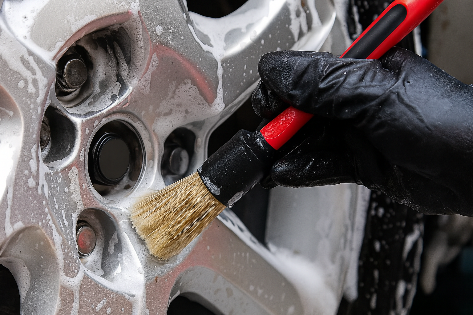 auto detailing pinsel reinigt felge