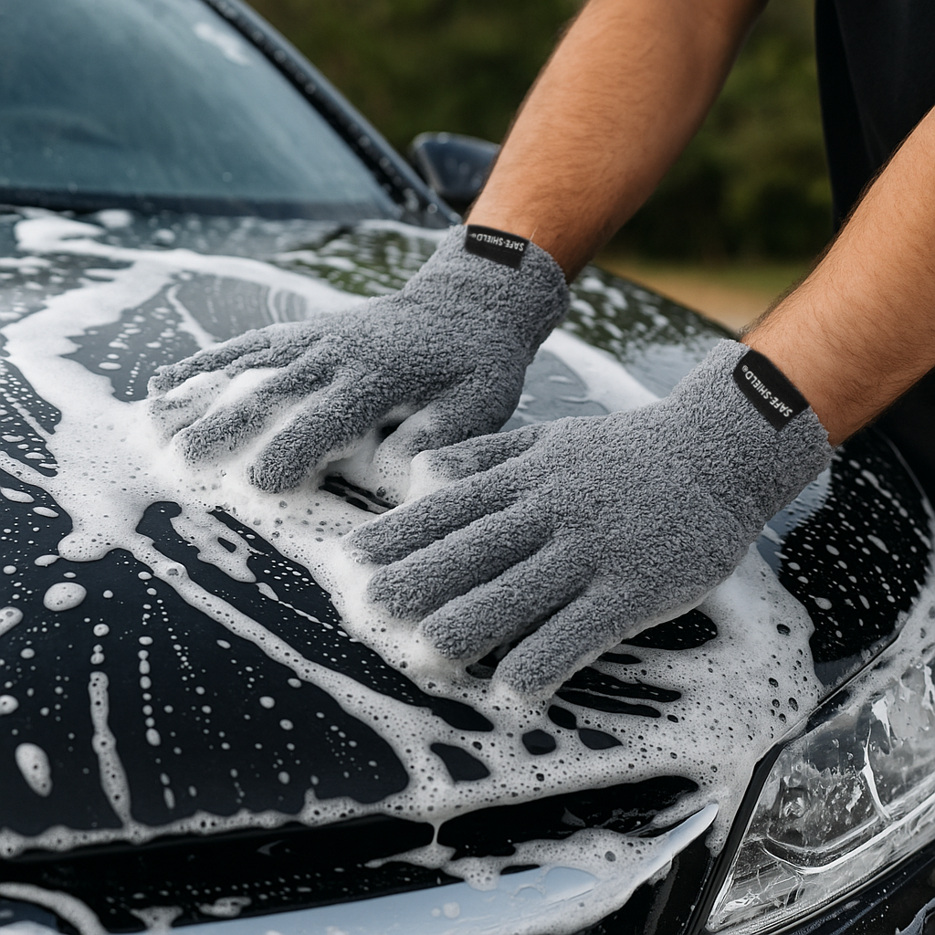 KRYMXAR 4 Stück Waschhandschuh Auto - Mikrofaser, 25x17 Cm Für Schonende Reinigung