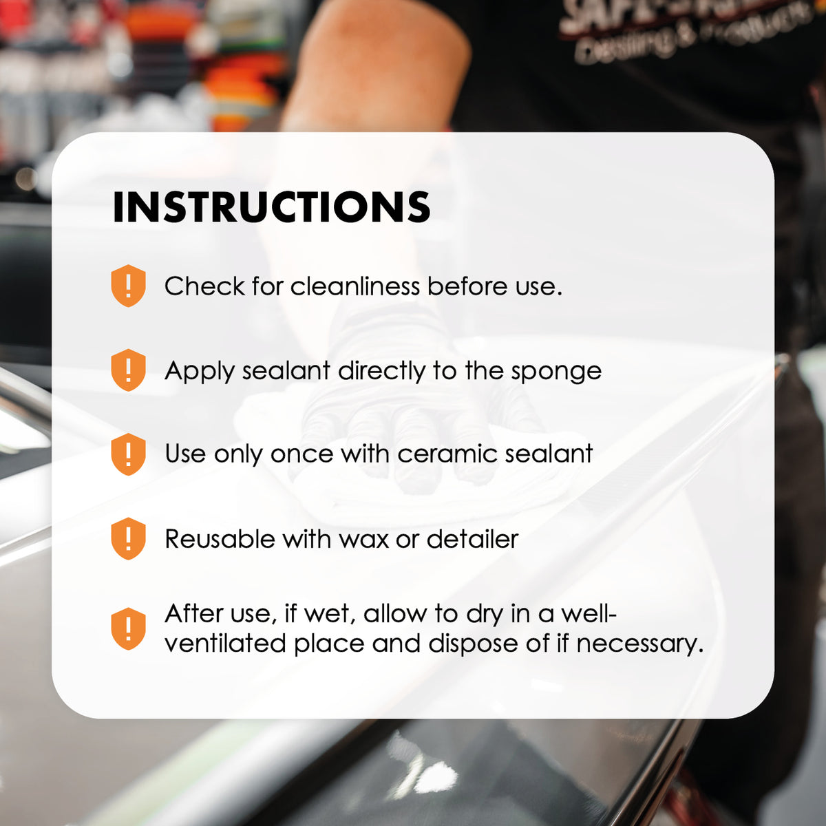 Application and care instructions for the Safe-Shield small microfibre applicator.