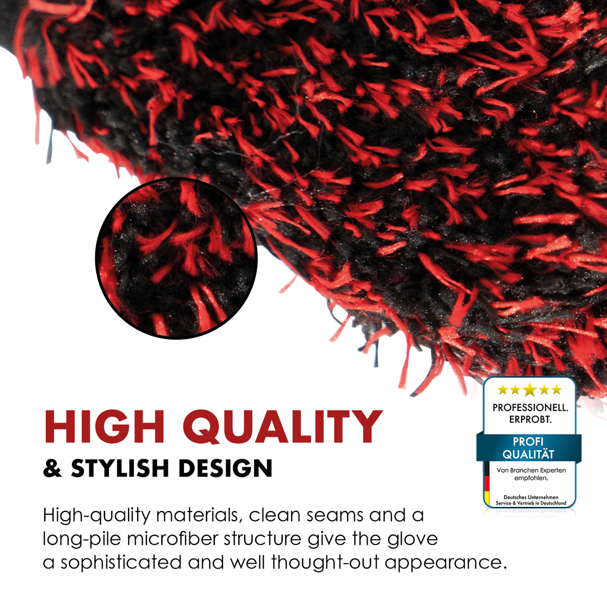 Close-up of the black and red microfibre of the Safe-Shield Wheel Mitt.